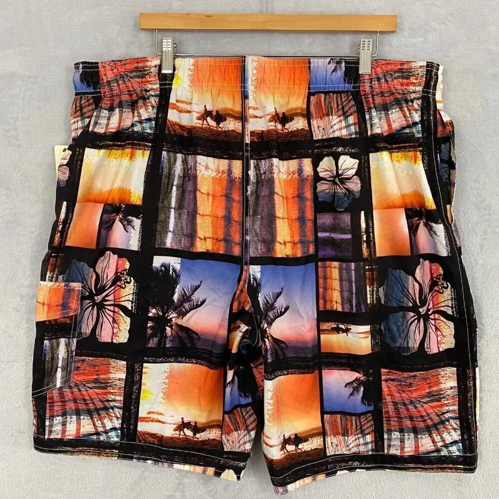 Sonoma‎ Men's Swim Trunks Size XXL Tropical Sunset Beach Surf Palm Trees NWT